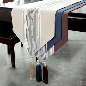 Chemin de table Style chinois solide lin coton couverture étanche piste mariage décoration tissu pour 230227