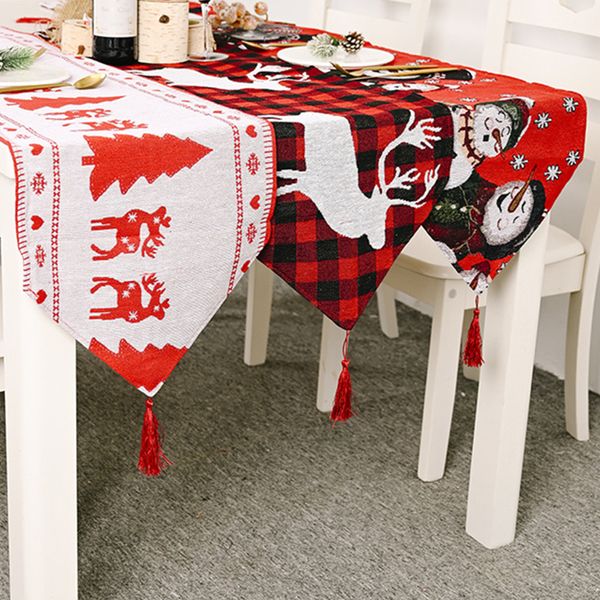 Chemin de table tissu de noël coton tissu imprimé napperon fête dîner chaise couverture ornements de bureau 220914