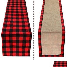 Tafelloper Kerst Katoen Buffalo Check Plaid En Jute Dubbelzijdig Voor Holiday Winter Home Decorations Jk1910Xb Drop Delivery Dhxz6