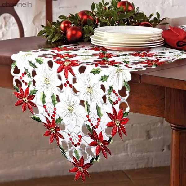 Chemin de Table de noël brodé rouge, 70 pouces, pour décorations de maison, de vacances, de cuisine, yq240330