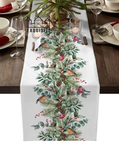 Tafelloper Kerst Eucalyptus Spar Robin Kerst Home Decor Tafelloper Bruiloft Decoratie Tafelkleed Keuken Tafellopers 231117