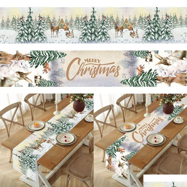 Table Runner Christmas Merry Decorations For Home 2023 CRISTMAS FLAG ER NAVIDAD NOEL Gift Year Nappecloth Livrot Douding Garden Texti Dhsto