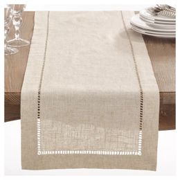 Table Runner Classic HemStitch Table Runner Speciaal Tread Polyester Linen Look and Washability/White 230408