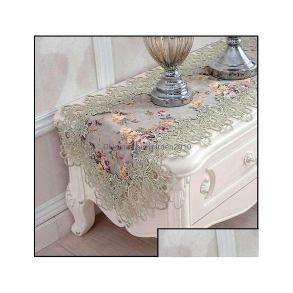 Table Runner Cloths Flag Fleur Fleur brodée verte Top Europe Europe Lace Lace Pastoral Décoration Runners Placemats8089905 Drop de Dhthe