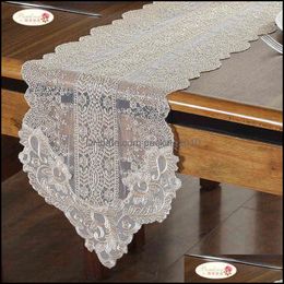 Tafel Runner Doeken Thuis Textiel Tuin Trotse Rose Koreaanse Kant Bruiloft Decoratie Witte Vlag Geborduurde Tafelkleden TV Cabinet ER 220107