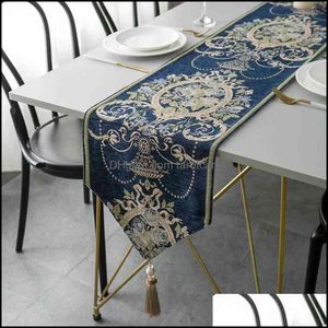 Tafel Runner Doeken Huis Textiel Tuin Moderne Elegante Europese Jacquard Tafelkleed Track op de luxe Nordic Dining Lopers Decor Blue