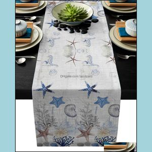 Chemin De Table Chiffons Textiles De Maison Jardin Océan Étoile De Mer Coquillage Gris Moderne Pour La Fête De Mariage Chirstmas Gâteau Floral Nappe Décoration 22