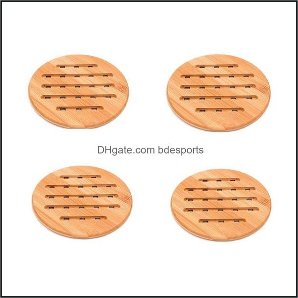 Chemin de table Chiffons Textiles de maison Jardin Dessous de plat en bambou Ensemble de 4 dessous de plat pour casseroles Plats Antidérapant Résistant à la chaleur Insated Pot Holder Mat Pad