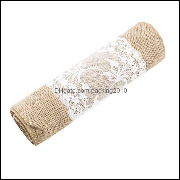 Chemin De Table Chiffons Textiles De Maison Jardin 275Cm Élégant Jute Toile De Jute Dentelle Tissu Coureurs De Noce Décor De Noël Restaurant Nappe