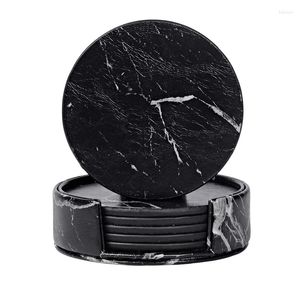 Tafelloper onderzetters voor drankjes 6-delige met houder Marble Black Round Cup Mat Pad Set van huis en keukengebruik