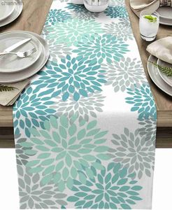 Camino de mesa colorido Dahila flor corredores de lino decoración de cocina lavable comedor decoraciones para fiesta de boda yq240330