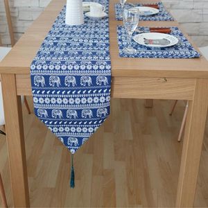 Tafelloper Cover Targe Cotton Linen Borduurbed stoelen Tule Tassel Vintage Home EL Restaurant Deal