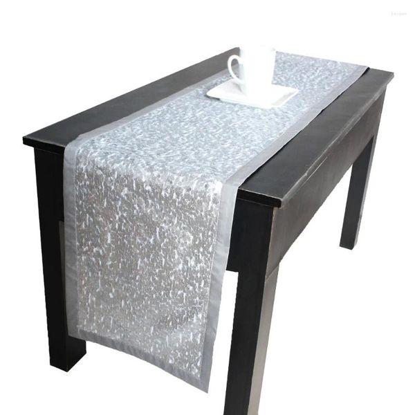 Camino de mesa con diseño de lentejuelas, decoración ostentosa, decoración de seda sintética, Color plateado, P4682