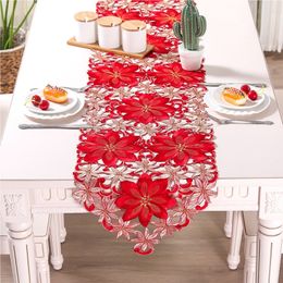 Tafelloper dubbele dikte rood rustiek snijwerk geborduurde bloemen tafellopers kerstdecoraties Hoge kwaliteit voor huis dineren 230322