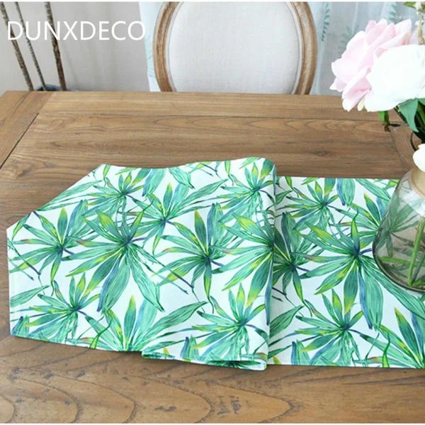 Table Runner Dunxdeco Cotton Canvas Natelcloth Asia Tropic Leaf Country Style Party Decoration Mesa Cover Mat Tissu vert frais