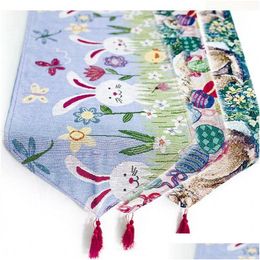 Chemin De Table Pâques Coton Lin Nappe Heureux Oeuf De Lapin 200 X35Cm Ménage Bureau Décoration Drop Delivery Maison Jardin Textil Dhwgy