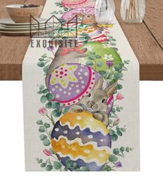 Chemin de Table Pâques Décor Printemps Fleurs Lapin Oeufs De Mariage Décoration Cuisine Salle À Manger Tapis Serviette En Tissu 230227