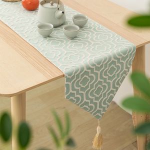 Tafelloper Elegant Turquoise Table Loper Jacquard Bed Runner met Tassel Red TableCleoth Smal Geschikt geschikt voor familiebijeenkomsten Bruiloften Tabel Decoratie 230408