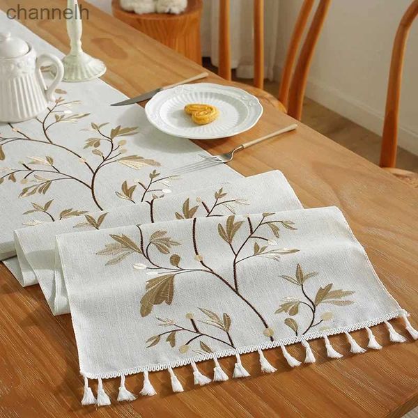 Camino de mesa bordado de lino y algodón, mantel de lujo con borlas para el hogar, comedor, tapete para café, decoraciones de boda yq240330