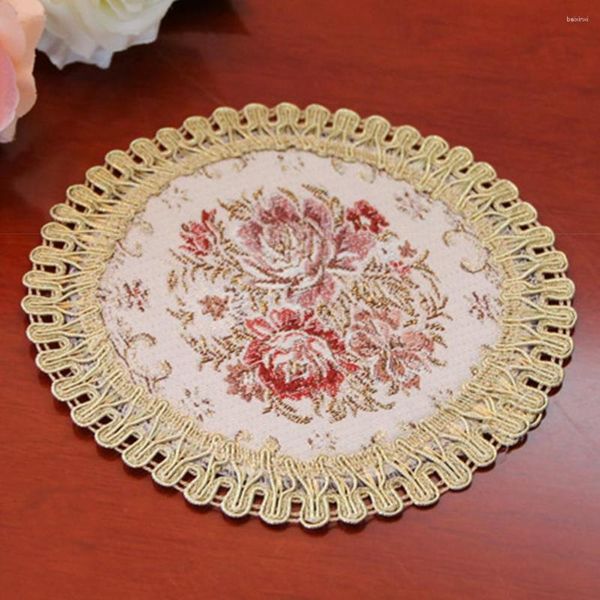 Chemin de Table Broderie Artisanat Style Européen Isolation Résistant À La Chaleur Bol Rond Napperon Coton Lin Cuisine Restaurants Maison Tapis