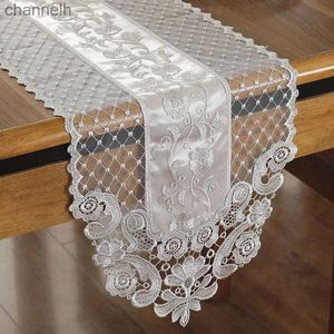 Chemin de table broderie européenne dentelle fine blanc simple tapis de café drapeau français meuble TV nappe décoration de vacances de mariage yq240330