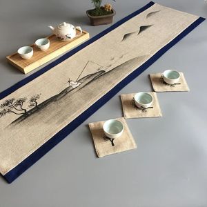 Chemin de Table drapeau chinois Zen coton chanvre thé nappe art longue nappe tapis de fabrication à sec 231020