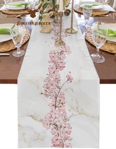 Chemin de table fleur cerisier marbre texture chemin de table maison mariage table tapis centres de table décoration fête salle à manger longue nappe 230322