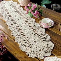 Table Runner Water Lotus Lotus Handmade Cloghet Lace Hollow Dining Chinese Nostalgic Cotton Woven Flag Home Dec Drop Livrot Gard Dhprl