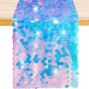 Tafelloper Glitter Mermaid Sequins Tafloper 30*213cm Romantische glinsterende bruiloft Dijntafel Decor Decor Cover voor verjaardagsfeestje 230818