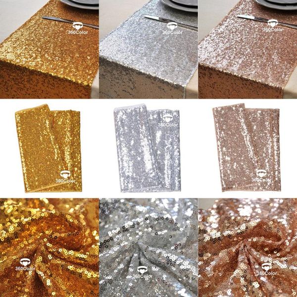 Chemin de Table en tissu à paillettes or argent rose 30X275cm, fournitures de décoration DIY pour fête de mariage, 12 