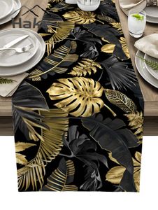 Tafelloper gouden bladeren zwarte achtergrondtafel loper voor eettafel bruiloft decoratie tafelkleed home party decor tabel cover 2303222222