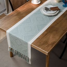 Table Runner Green Nordic Jacquard Géométrique Table Flag Fringe Tea Country Nappeurs de table Coureurs pour la couverture de la table de table Decor