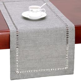 Chemin de Table fait à la main gris, avec ourlet, écharpe rectangulaire pour salle à manger ou commode, 32x183CM, pour cuisine familiale, 231020