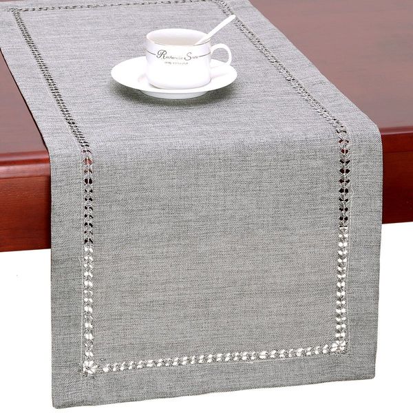 Table Runner Handmade Hemstitch Grey Dining Table Coureur ou commode écharpe rectangulaire 32x183cm pour les coureurs de table de cuisine familiale 230811