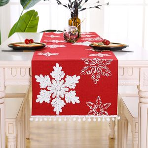 Tabel Runner Happy Year Modern Table Runner Red Snowflake Polyester Christmas Table Runner Home Decoratie Kerstcadeau 230408