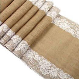 Tabel Runner Jute Burlap Lace Hessian 30 x 275 cm Vintage Event Party Supplies for Wedding Accessories AA7921 220902