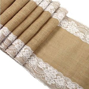 Tafelloper Jute Jute Kant Hessische Tafelloper 30 x 275cm Vintage Event Feestartikelen Kanten Tafelloper voor Bruiloft Accessoires AA7921 230603