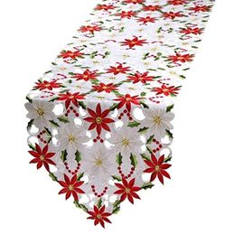 Tafelloper K1MF Holly Poinsettia Christmas Table Runner Table Mat voor kerstdecoratie 230408