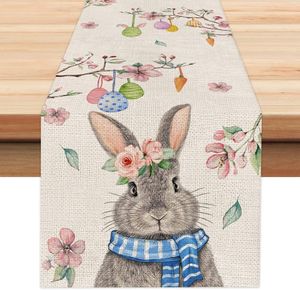 Camino de mesa Lovely Easter Rabbit Table Running Peach Blossom Seasonal Spring Table Decoration Easter Theme Party Dinner 230329