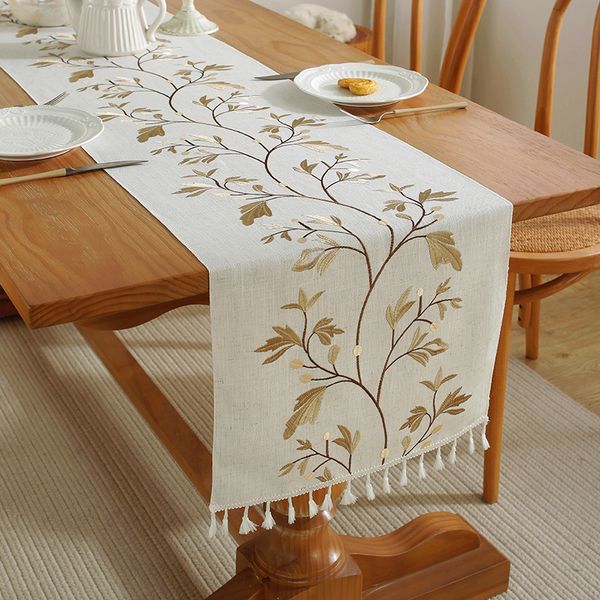 Table Runner Luxury Borded Cotton Linen Table Runner Tassel para comedor casero Mesa de café Mat