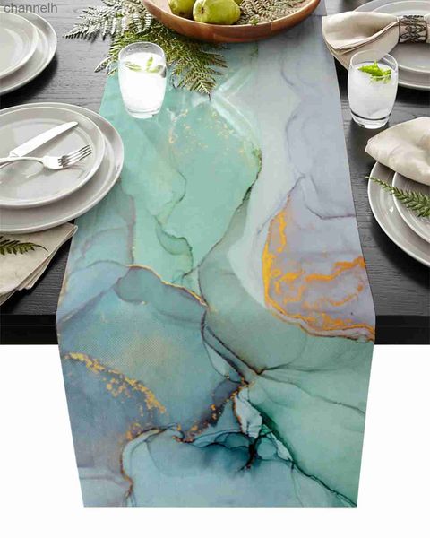 Chemin de Table marbre Turquoise mode créatif lin coureurs décor de mariage maison cuisine pays salle à manger Antifouling yq240330