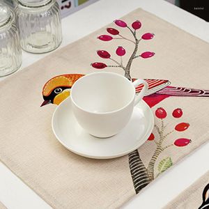 Tafelloper Placemats Trendy Vogels Bedrukt Plaatsing Styling Dinerbordmatten Handgeschilderde Placemat Linnen Hittebestendig Westers