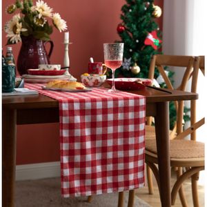 Tafelloper Red Wit Plaid Table Runner Kerst Linnen Cotton Restaurant Tafel Lopers voor eettafel Wedding Party Tafel Vlag Decor 230322