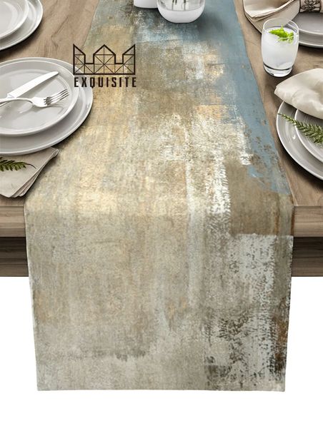 Chemin de table rétro pays peinture à l'huile Style art abstrait chemin de table mariage table à manger couverture tissu napperon serviette maison cuisine décor 231019