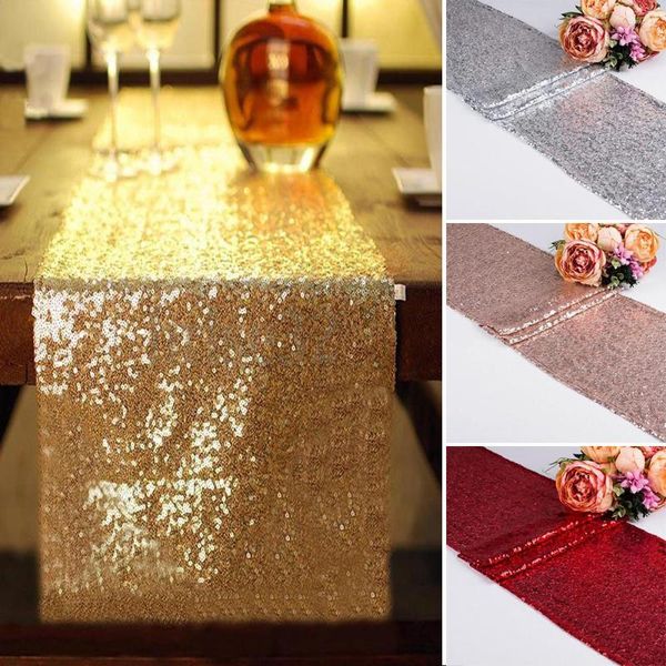 Camino de mesa con lentejuelas de oro rosa/champán, 30x275cm, decoración brillante para fiesta de boda, decoración ostentosa para eventos