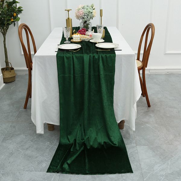 Chemin de table RU049A décoration de Noël luxueux élégant 70 * 300cm mariage ivoire violet chemin de table en velours vert émeraude 230322