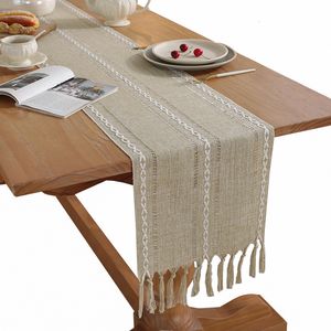 Runner Table Rustic Table Runners avec Film Fabriqué à la main Vintage tissé en coton tissé Coureur de table Long pour la fête de la fête Decoration 230223