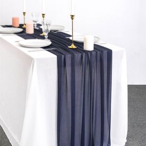 Chemin de table Sheer Mousseline de soie Luxe Solide 29in x 14ft Mariage Rustique Boho Party Bridal Douche Anniversaire Décorations de Noël 211109