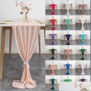 Tafelloper Sheer Chiffon Luxe Solid Colorf Table Runner Blue Rustic Boho Wedding Party Bridal Shoze verjaardag Huis Kerstmis Dec Dhk2e