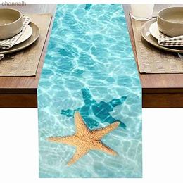 Chemin de table été aquarelle étoile de mer océan lin coureurs cuisine décor lavable salle à manger décorations de fête de mariage yq240330